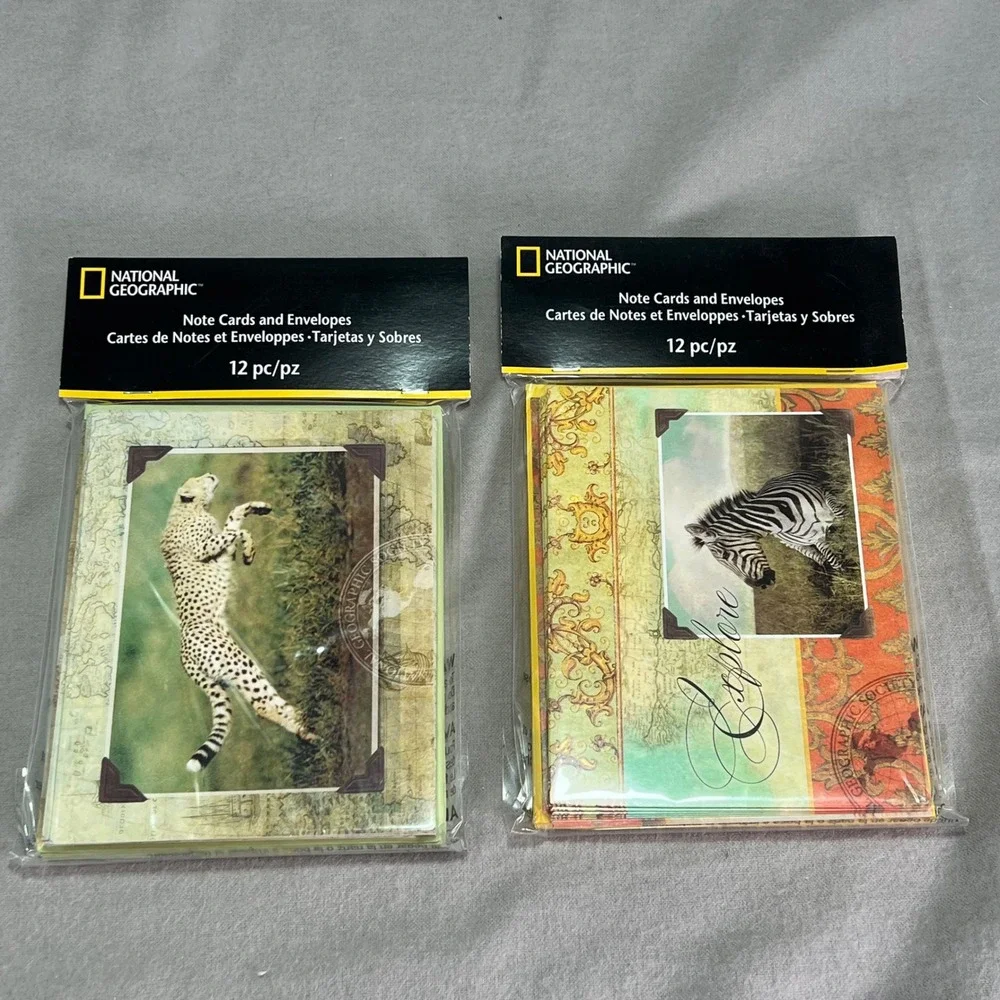 National Geographic Note Cards and Envelopes Cheetah Zebra Safari 2013 Greetings
